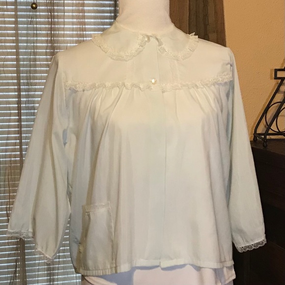 Vintage Bed Jacket Light Powder Blue with Lace - Picture 8 of 11